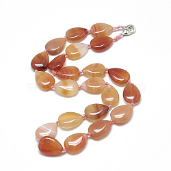 Natural Carnelian Beaded Necklaces, with Alloy Lobster Clasps, teardrop, 18.1 inch~18.5  inch(46~47cm), Teardrop: 18x13.5mm(NJEW-S396-18)
