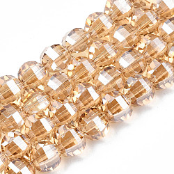 Electroplate Transparent Glass Beads Strands, Round, BurlyWood, 9.5x8.5mm, Hole: 1.5mm, about 70pcs/strand, 24.80 inch(63cm)(EGLA-N002-30-F02)
