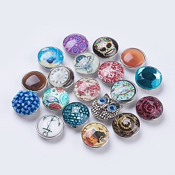 Brass Jewelry Snap Buttons, with Glass/Resin Cabochons, Mixed Color, 21x18x8~10mm(SNAP-MSMC001-02)
