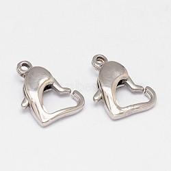 304 Stainless Steel Lobster Claw Clasps, Heart, Stainless Steel Color, 7.5x11x3mm, Hole: 1mm(STAS-D069-04)