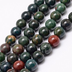 Natural Indian Bloodstone Beads Strands, Heliotrope Stone Beads, Round, 6mm, Hole: 1mm, about 61pcs/strand, 15 inch(X-G-P257-07-6mm)