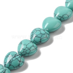 Synthetic Turquoise Dyed Beads Strands, Heart, 15x16x7.5mm, Hole: 1mm, about 12pcs/strand, 6.97''~7.09''(17.7~18cm)(G-K335-01H)