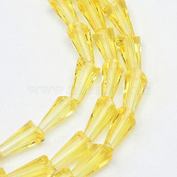Transparent Glass Bead Strands, Cone, Yellow, 8x4mm, Hole: 1mm, about 65~68pcs/strand, 22 inch(GLAA-R170-4x8-01B)