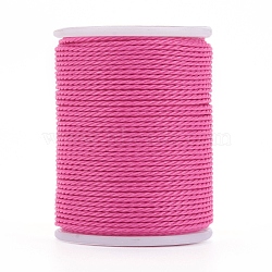 Round Waxed Polyester Cord, Taiwan Waxed Cord, Twisted Cord, Hot Pink, 1mm, about 12.02 yards(11m)/roll(YC-G006-01-1.0mm-19)