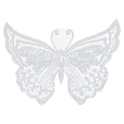 Sew on Sequin Polyester Clothing Patches, with Glass Seed Beads & Imitation Pearl Beads, Butterfly, White, 170~180x220~230x4mm(DIY-WH0258-32)