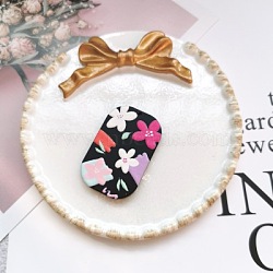 Resin Pendants, Rectangle with Flower Pattern, Colorful, 40x26mm(RESI-CJC0005-04B)