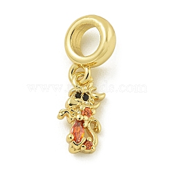 Rack Plating Brass Pave Cubic Zirconia Monkey European Dangle Charms, Large Hole Pendants, Real 18K Gold Plated, Lead Free & Cadmium Free, Long-Lasting Plated, Real 18K Gold Plated, 13x6.5x2.6mm, Hole: 4.6mm(KK-Z067-50G-01)