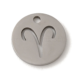 Non-Tarnish 201 Stainless Steel Charms, Laser Cut, Flat Round with Constellation Charm, Aries, 12x1mm, Hole: 1.5mm(STAS-E217-10P-09)