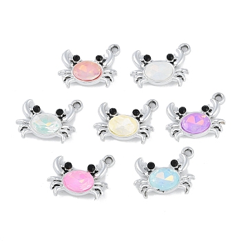 UV Plating Alloy with Mixed Color Glass Rhinestone Pendants, Cadmium Free & Lead Free, Crab, Platinum, 14x17x4mm, Hole: 2mm