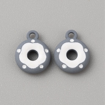 Frosted Painted Colored Alloy Pendants, Doughnut, Gray, 12.5x10x3mm, Hole: 1.5mm