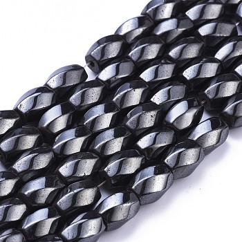 Magnetic Synthetic Hematite Beads Strands, Six Facets, Twist, Black, about 8mm in diameter, 12mm long, hole: about 1mm, 16 inch