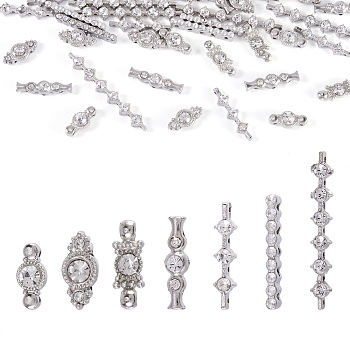 35pcs 7 style Alloy Bar Spacers, Alloy Grade A Rhinestone Spacers, Metal Alloy Bar Spacers, Alloy S-Shape Rhinestone Spacers Bars, Platinum, 5pcs/style