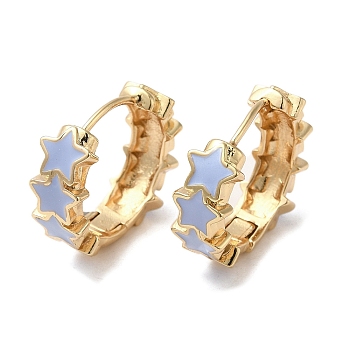 Star Real 18K Gold Plated Brass Hoop Earrings, with Enamel, Steel Blue, 19.5x7mm