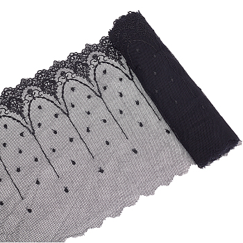 Flower Pattern Polyester Mesh Tulle Fabric, Garment Accessories, Black, 23.1~24x0.005cm