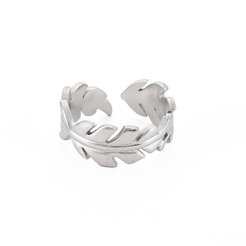 304 Stainless Steel Leaf Wrap Open Cuff Ring for Women, Stainless Steel Color, US Size 6 3/4(17.1mm)