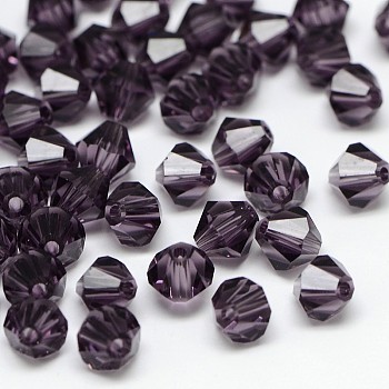 Imitation 5301 Bicone Beads, Transparent Glass Faceted Beads, Indigo, 6x5mm, Hole: 1.3mm, about 288pcs/bag