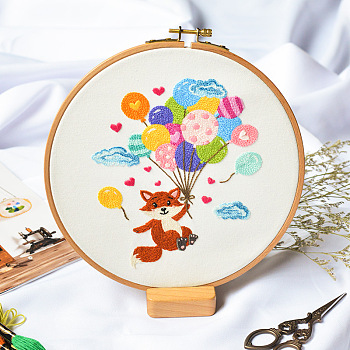 DIY Display Decoration Embroidery Kit, Including Embroidery Needles & Thread, Cotton Fabric, Fox Pattern, 180x140mm