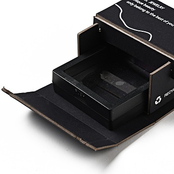 Cardboard Paper Jewelry Gift Boxes, with Square Plastic & PE FILM Floating Jewelry Display Cases, Rectangle with Word, Black, 8.05x9.1x4.55cm