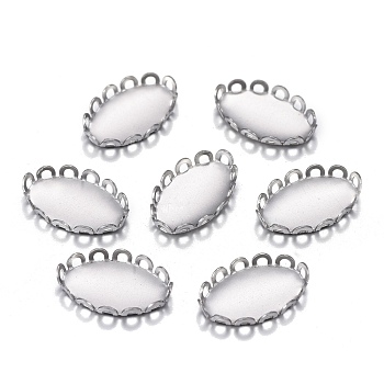 201 Stainless Steel Tray Settings, Lace Edge Bezel Cups, Oval, Stainless Steel Color, Tray: 12.5x7.5mm, 13x8x2mm,