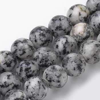 Natural Black Spot Stone Beads Strands, Round, 6mm, Hole: 1mm, about 70pcs/strand, 15.7 inch