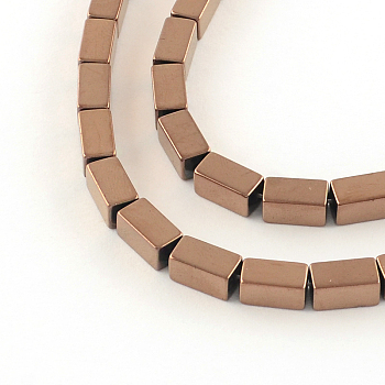 Electroplate Non-magnetic Synthetic Hematite Bead Strands, Cuboid, Copper Plated, 8x4x4mm, Hole: 1mm, about 51pcs/strand, 16.1 inch