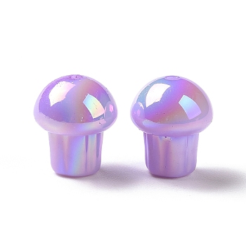 UV Plating Rainbow Iridescent Opaque Acrylic Beads, Mushroom, Medium Purple, 14.5x12.5mm, Hole: 1.6mm