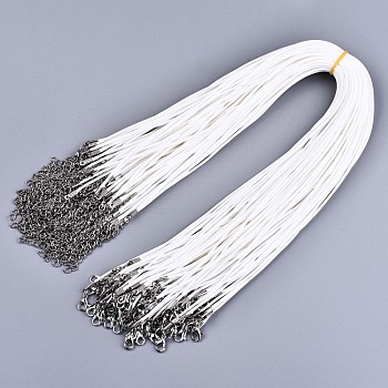 Waxed Cotton Cord Necklace Making, with Alloy Lobster Claw Clasps and Iron End Chains, Platinum, White, 17.12 inch(43.5cm), 1.5mm