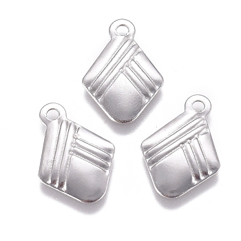 304 Stainless Steel Pendants, Rhombus, Stainless Steel Color, 13x9x0.5mm, Hole: 1.2mm