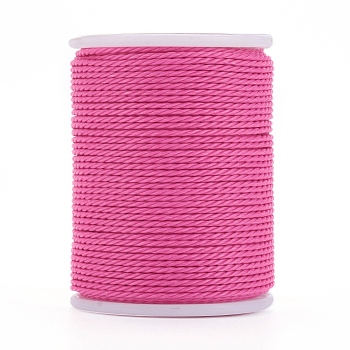 Round Waxed Polyester Cord, Taiwan Waxed Cord, Twisted Cord, Hot Pink, 1mm, about 12.02 yards(11m)/roll