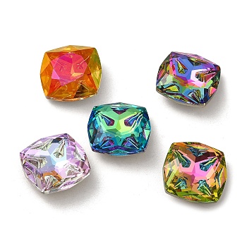 Glass Rhinestone Cabochons, Point Back & Back Plated, Faceted, Square, Mixed Color, 18x18x7mm