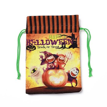 Halloween Cotton Cloth Storage Pouches, Rectangle Drawstring Treat Bags Goody Bags, for Candy Gift Bags, Halloween Themed Pattern, 21x14.5x0.4cm