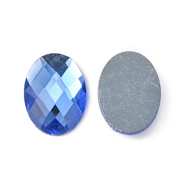 Electroplate Glass Cabochons, Flat Back & Back Plated, Faceted, Oval, Dodger Blue, 18x13x5mm