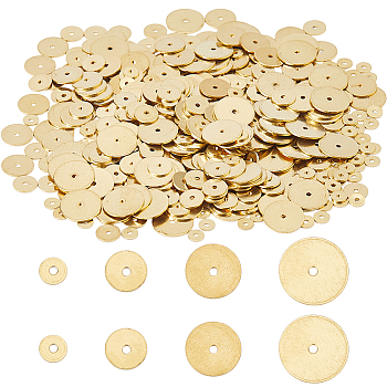 4 Styles Brass Spacer Beads, Flat Round, Raw(Unplated), 4~10x0.5mm, Hole: 1mm
