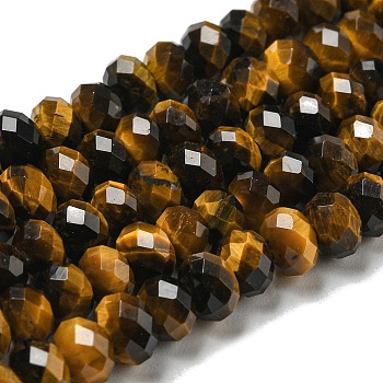 Natural Tiger Eye Beads Strands, Faceted, Rondelle, Coconut Brown, 6x4~4.5mm, Hole: 1mm, about 91pcs/strand, 15.31''~15.35''(38.9~39cm)
