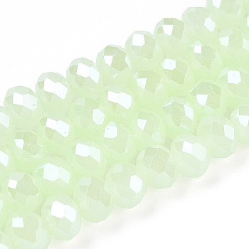 Electroplate Glass Beads Strands, Imitation Jade Beads, Pearl Luster Plated, Faceted, Rondelle, Pale Green, 3.5~3.8x3mm, Hole: 0.4mm, about 113~115pcs/strand, 12.80~12.99 inch(32.5~33cm)