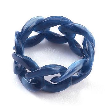 Cellulose Acetate(Resin) Finger Rings, Curb Chains, Marine Blue, US Size 9 1/4, Inner Diameter: 19mm