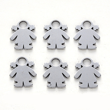 304 Stainless Steel Charms, Laser Cut, Girl, Stainless Steel Color, 14x11x1mm, Hole: 3mm