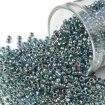 TOHO Round Seed Beads, Japanese Seed Beads, (995) Gilt Lined AB Aqua, 11/0, 2.2mm, Hole: 0.8mm, about 5555pcs/50g