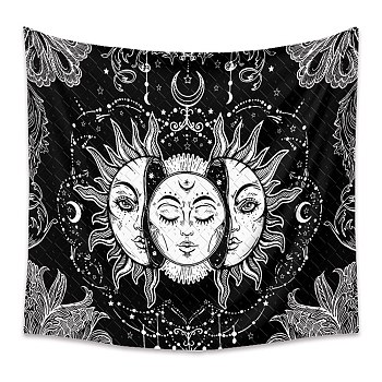 Polyester Tapestry Wall Hanging, Sun and Moon Psychedelic Wall Tapestry with Art Chakra Home Decorations for Bedroom Dorm Decor, Rectangle, Black, 1300x1500mm