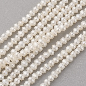 Natural Cultured Freshwater Pearl Beads Strands, Potato, Seashell Color, 4x3~3.5mm, Hole: 0.5mm, about 99pcs/strand, 14.17 inch(36cm)