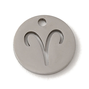 201 Stainless Steel Charms, Laser Cut, Flat Round with Constellation Charm, Aries, 12x1mm, Hole: 1.5mm