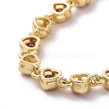 Enamel Evil Eye & Cubic Zirconia Heart Link Chain Bracelet(BJEW-H555-01D)-4