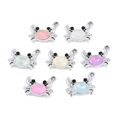 Platinum Mixed Color Crab Alloy+Glass Pendants