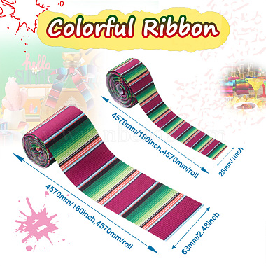 2Rolls 2 Styles Stripe Pattern Printed Polyester Grosgrain Ribbon(OCOR-TA0001-37M)-3