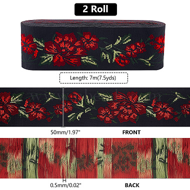 7m de ruban plat à fleurs jacquard en polyester de style ethnique(OCOR-WH0082-132)-2