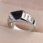 Alloy Micro Pave Cubic Zirconia Finger Rings for Men, with Enamel, Rectangle, Silver, US Size 11(20.6mm)(FS-WGE231C-05)