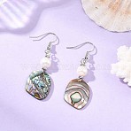 Natural Cultured Freshwater Pearl & Abalone Shell/Paua Shell Beads Dangle Earrings, Nuggets, with 304 Stainless Steel Earring Hooks for Women, Stainless Steel Color, 50x15~16mm(EJEW-JE07313-02)