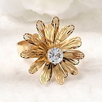 201 Stainless Steel Pave Single Cubic Zirconia Adjustable Cuff Rings for Women, Flower, Golden, 25x24.5mm, Inner Diameter: 18mm(RJEW-K318-02B-G)