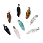 Natural & Synthetic Mixed Stone Pointed Pendants, Faceted Carrot Charms, with Metal Snap on Bails, Platinum, 25~26x7~8mm, Hole: 3.5x5mm(G-D366-03P)