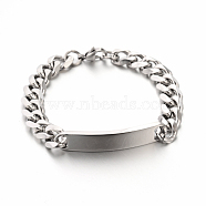 304 Stainless Steel Curb Link Chain ID Bracelets, Faceted, Stainless Steel Color, 8-1/2 inch(215mm), 10.5mm(STAS-M175-07P)